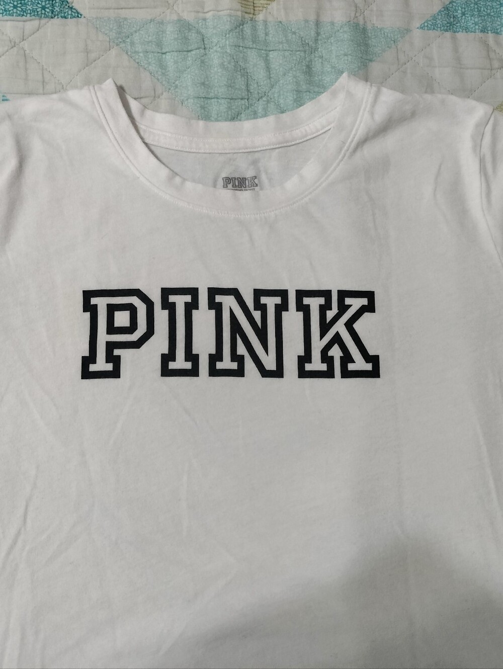 PINK Victoria's Secret White Tee with Black Logo